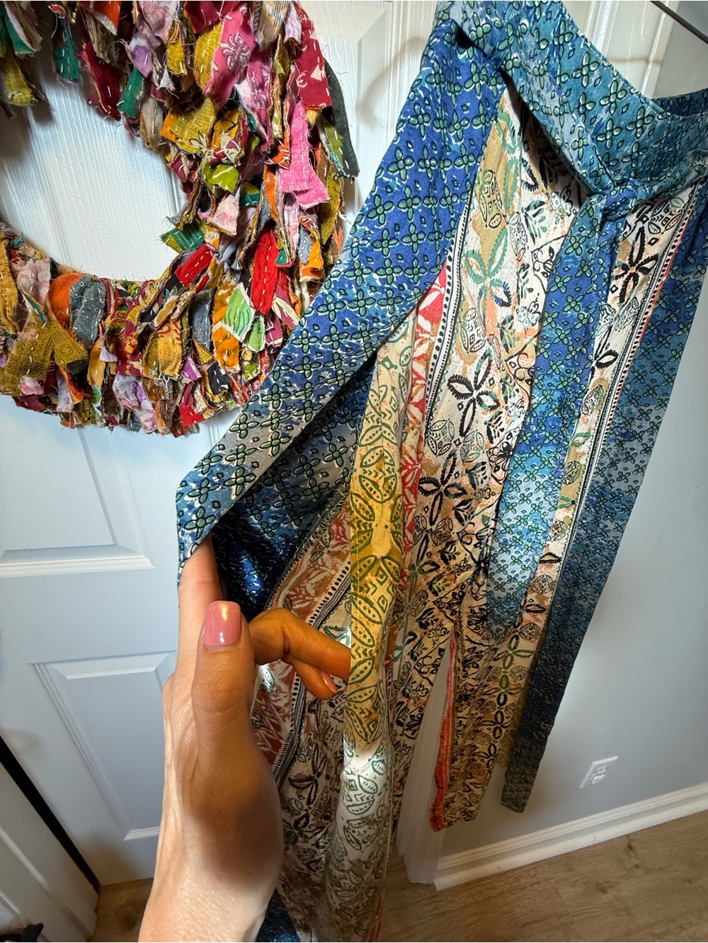 Angie Teal, Navy and Green Floral Rayon Pants - Picture 3 of 9